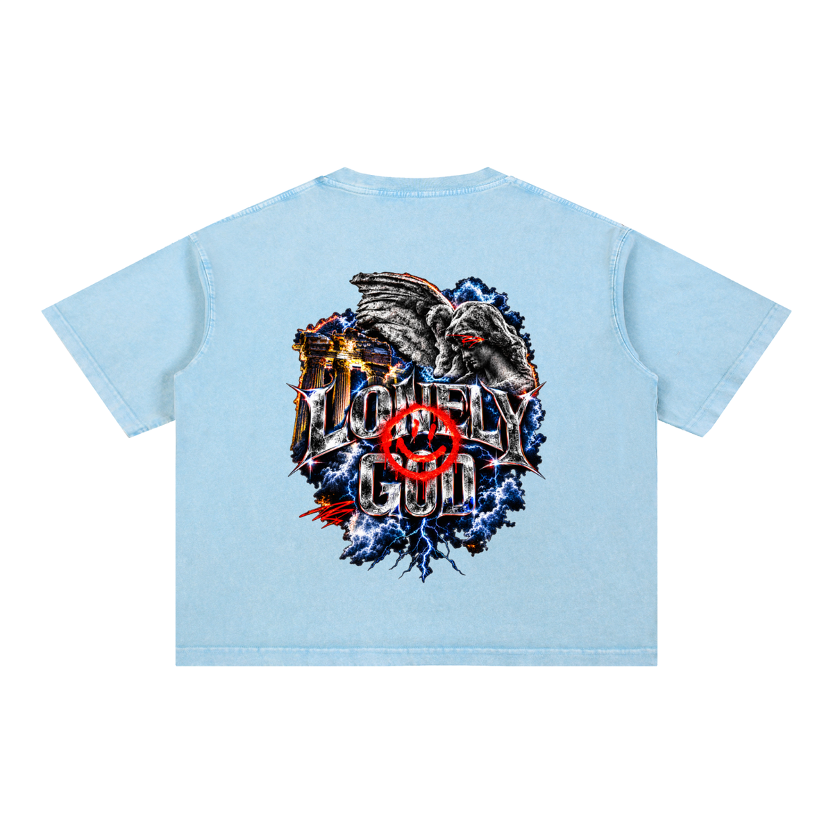 Mineral Wash Boxy Cotton T-Shirt w/ Front & Bacc Graphic