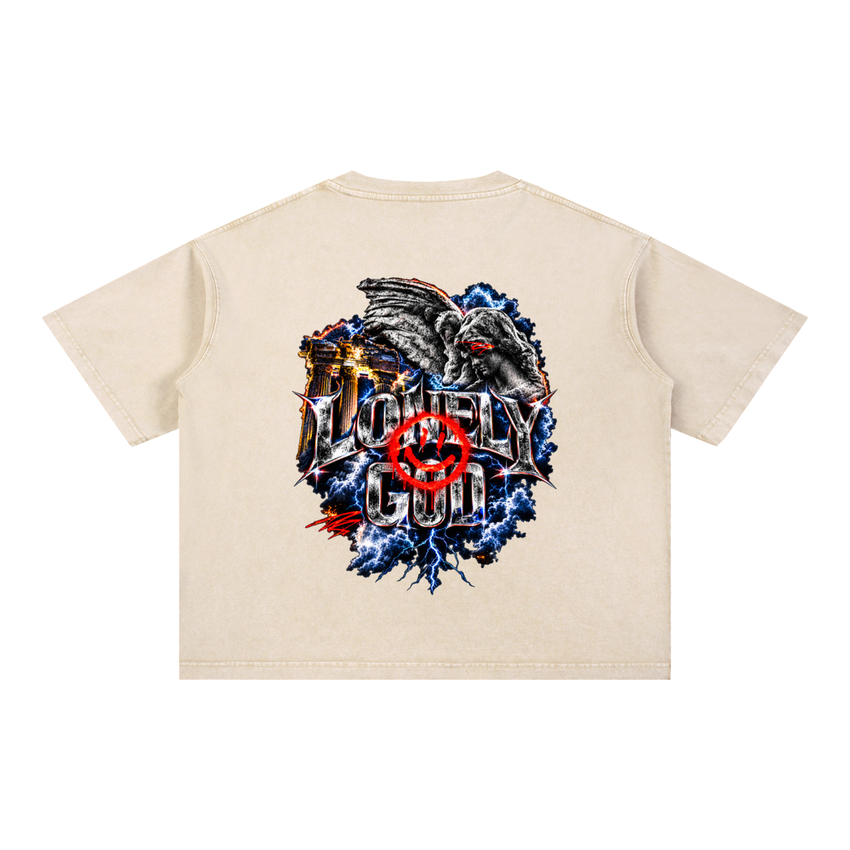 Mineral Wash Boxy Cotton T-Shirt w/ Front & Bacc Graphic